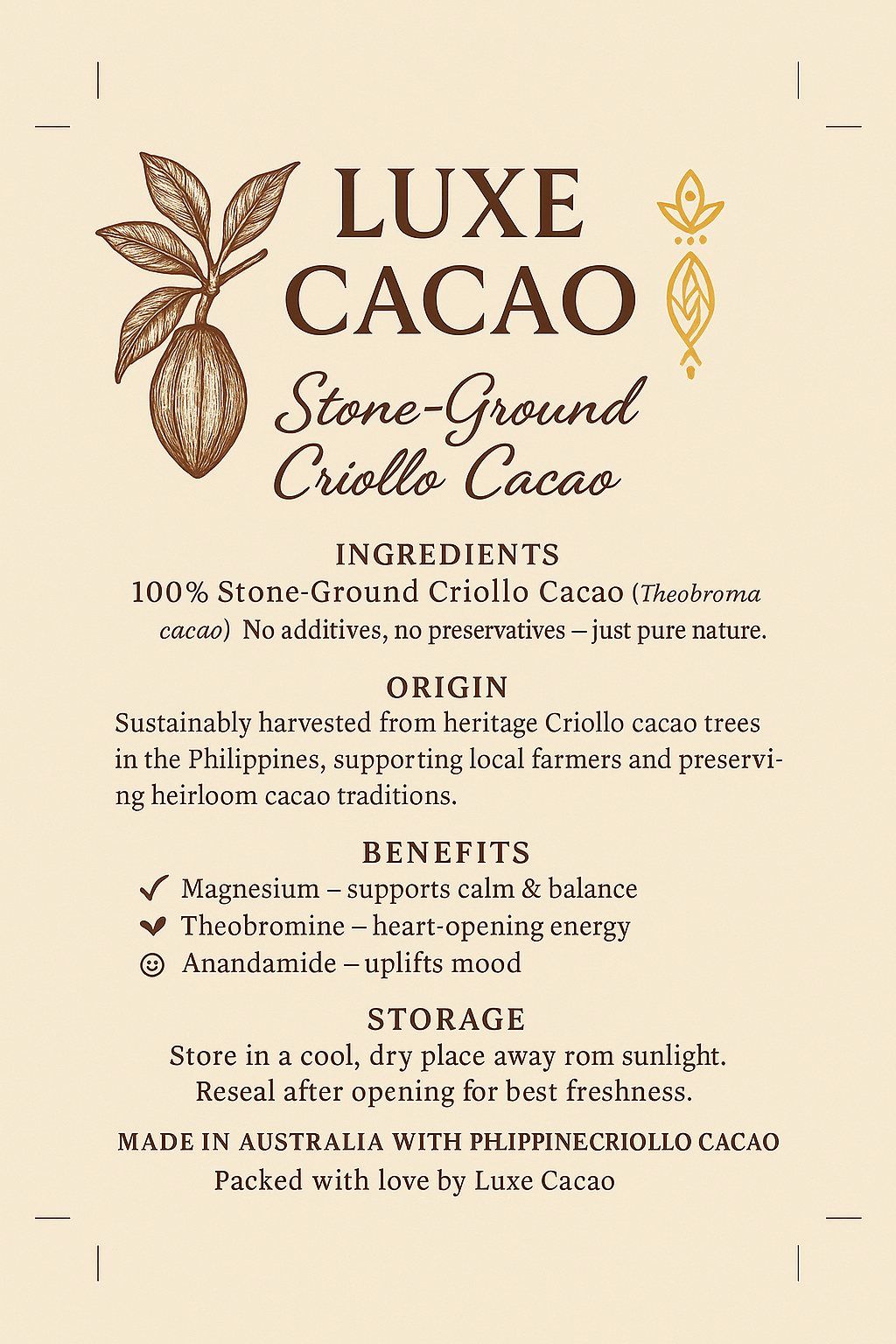Perfect for rituals Stone-Ground Raw Criollo Ceremonial Cacao Pieces